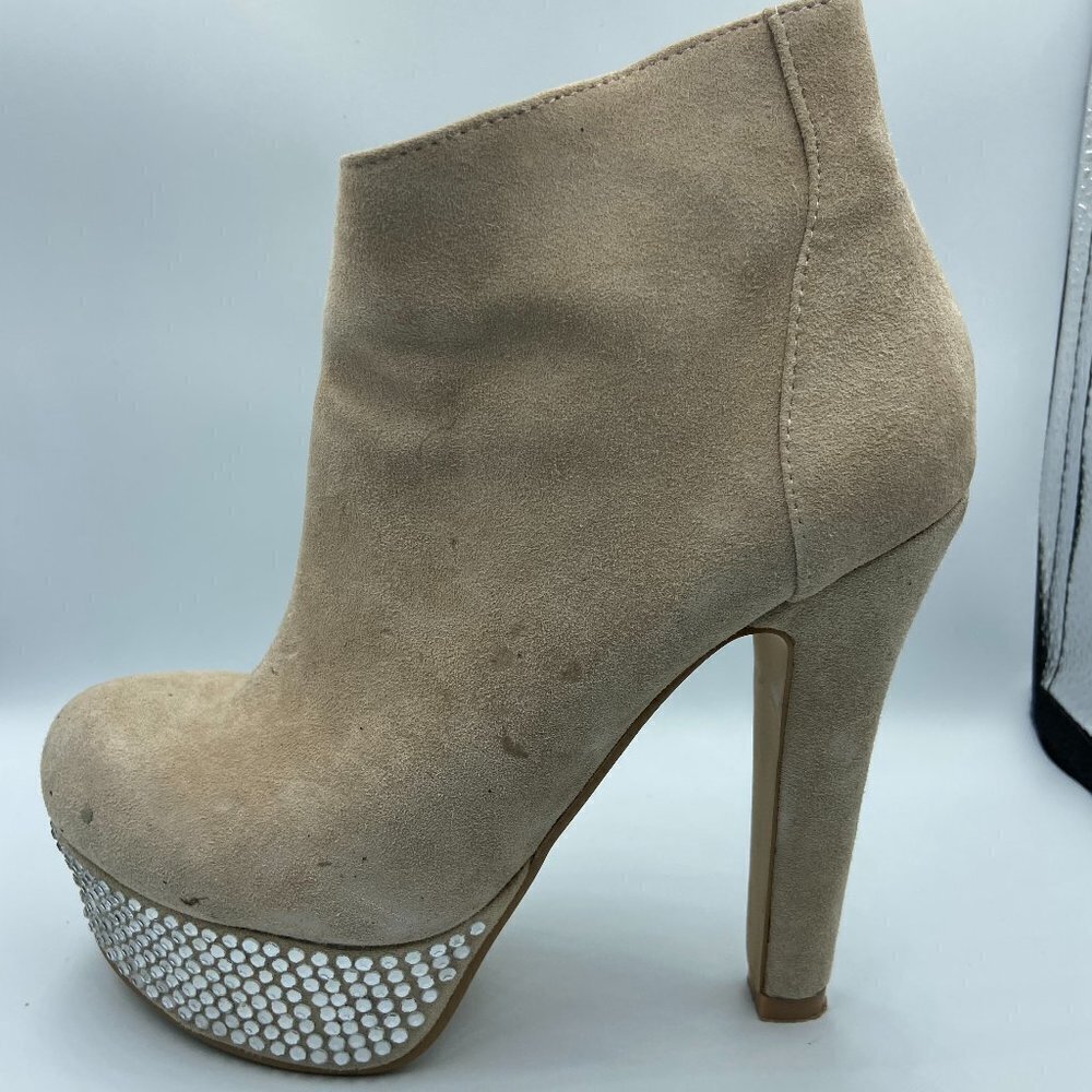 Steve Madden Khaki Suede Rhinestone Platform Booties Size 5.5